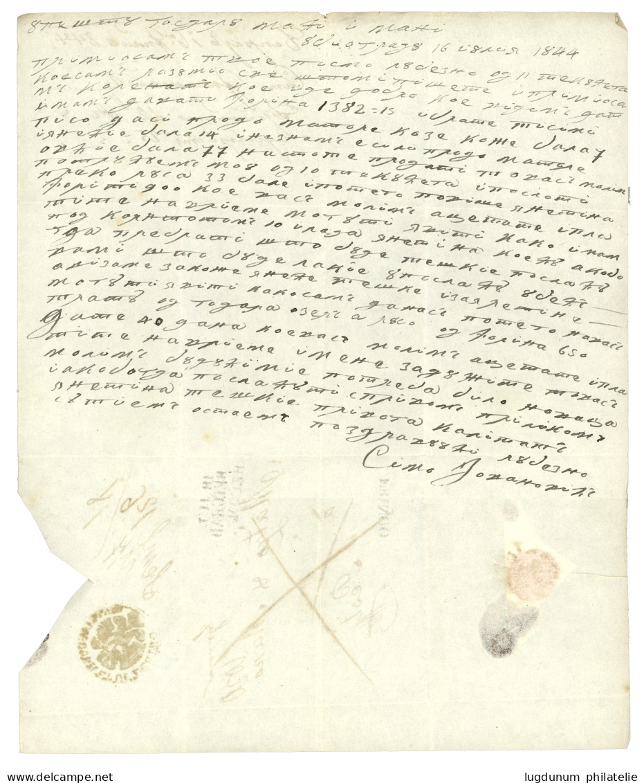 BELGRAD : 1844 18 JUL/ BELGRAD/ RECOM. + FRANCO On Entire Letter To PEST. Verso, Disinfected Wax Seal + Cachet. Superb. - Oostenrijkse Levant