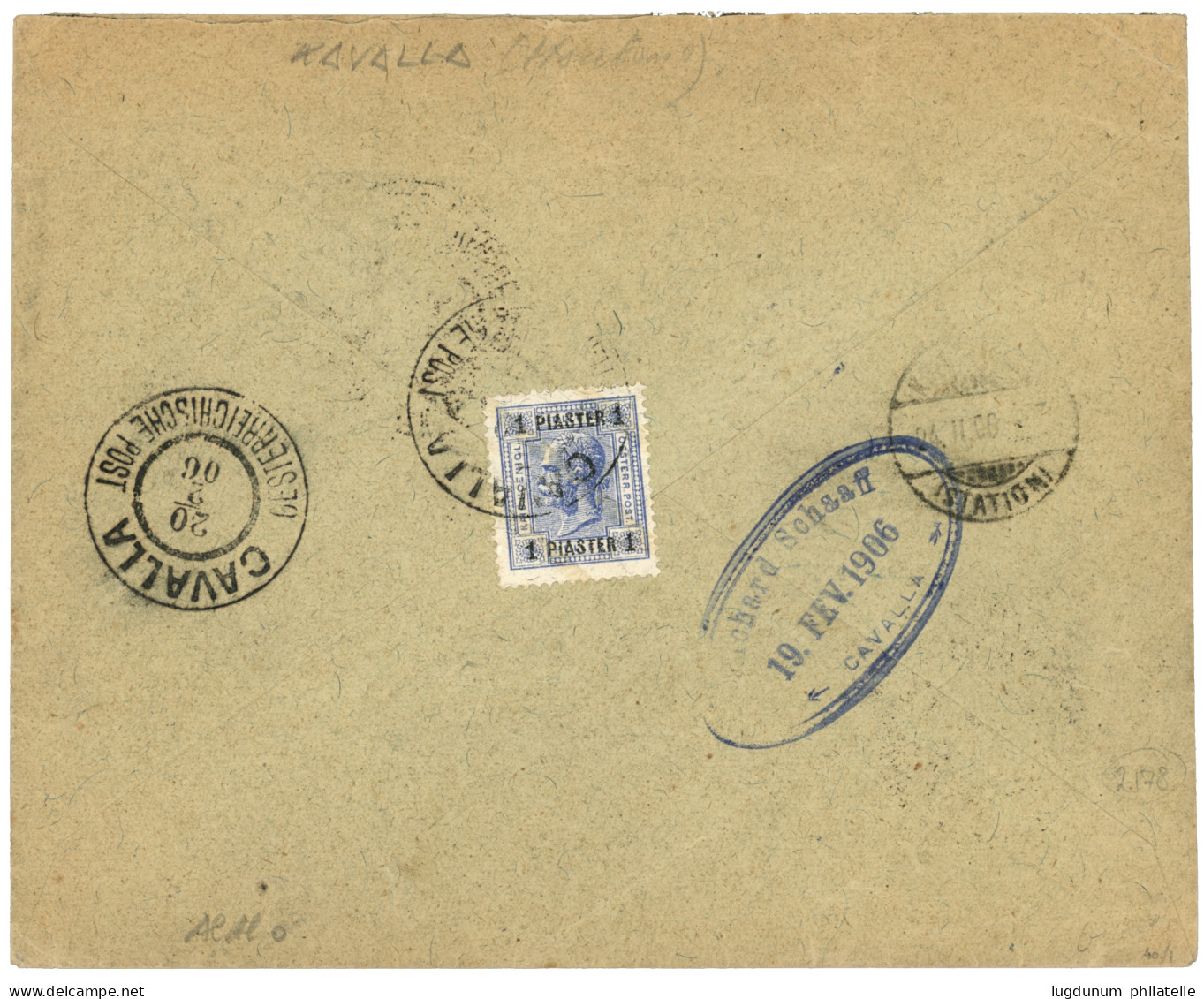 CAVALLA : 1906  1p Canc. CAVALLA On Reverse Of Envelope To SWITZERLAND. RARE. Vf. - Levante-Marken