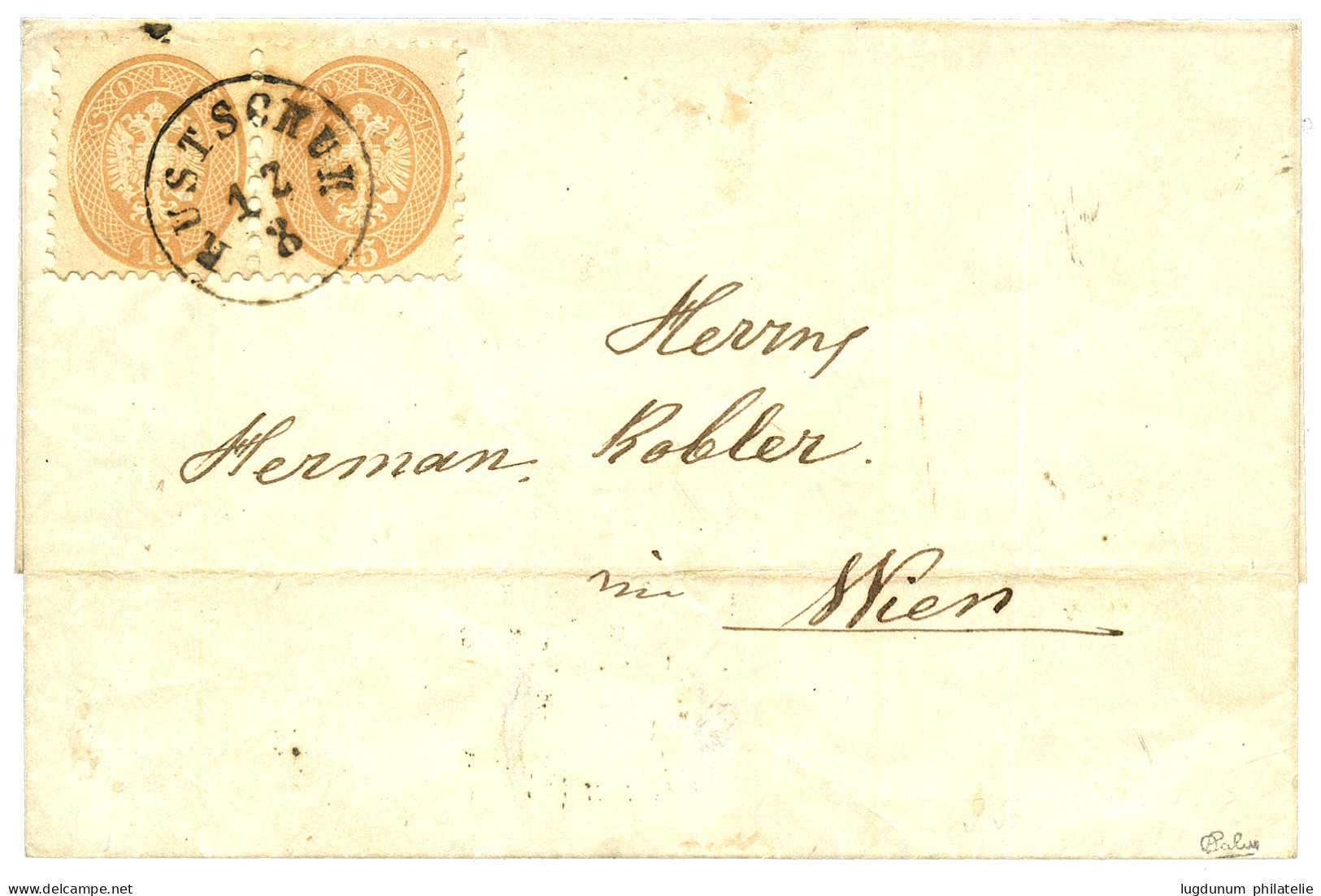 RUSTSCHUK : 1865 Pair 15 Soldi Canc. RUSTSHUK On Cover To WIEN. Signed CALVES. Superb. - Eastern Austria