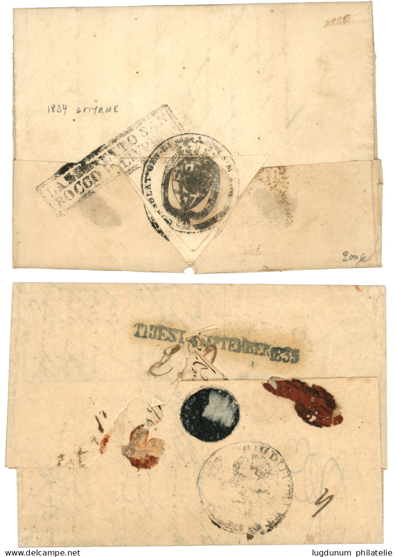 DESINFECTED MAIL : 1834 SMYRNA To GENOVA With LAZZARETTO SAN ROCCO LIVORNO And 1835 CONSTANTINOPLE To TRIEST With NETTO  - Oostenrijkse Levant