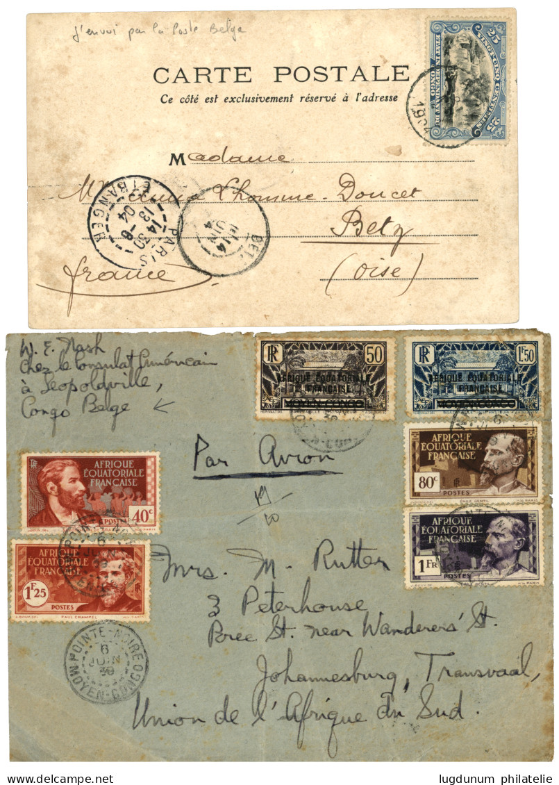 CONGO BELGE : 1938 Lettre AVION De LEOPOLVILLE Via POINTE NOIRE CONGO FRANCAIS Et 1904 CAMEROUN Via CONGO BELGE. TB. - Other & Unclassified