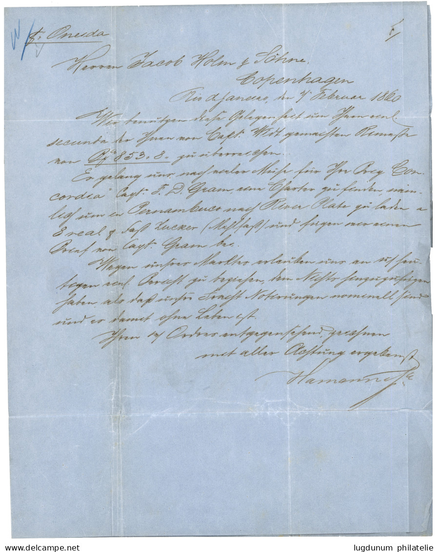 BRAZIL : 1860 Entire Letter From RIO DE JANEIRO Via OSTENDE & HAMBURG To COPENHAGEN (DENMARK). Vf. - Otros & Sin Clasificación