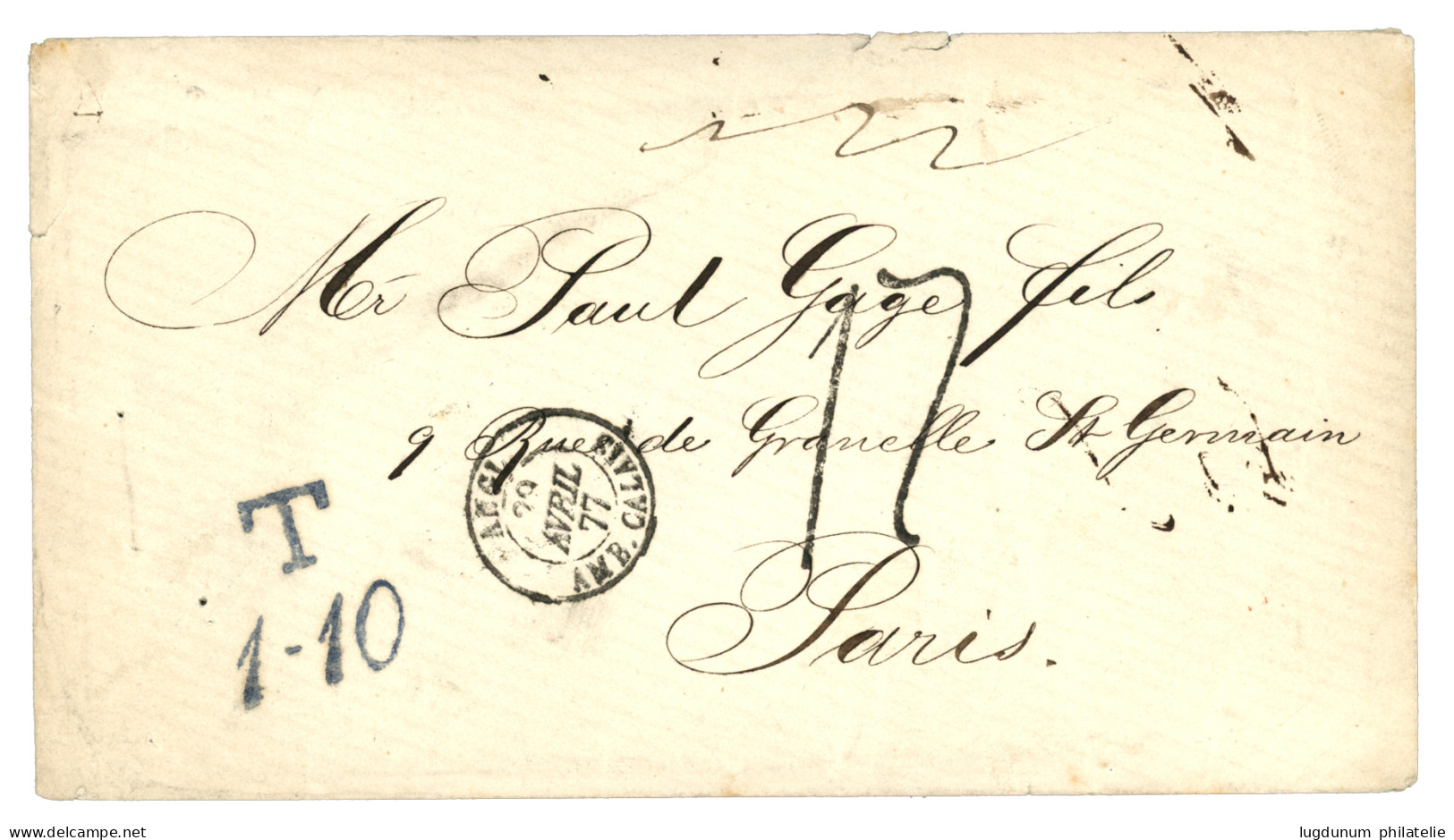 CUBA : 1877 T /1-10 + 17 Tax Marking On Envelope From HAVANA To FRANCE. Vf. - Otros & Sin Clasificación