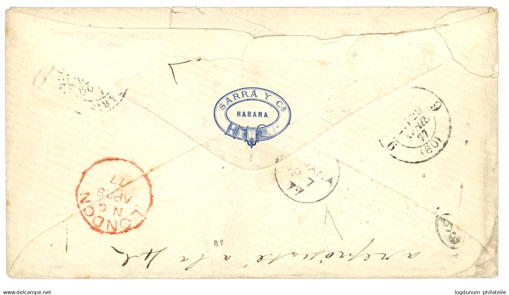 CUBA : 1877 T /1-10 + 17 Tax Marking On Envelope From HAVANA To FRANCE. Vf. - Andere & Zonder Classificatie
