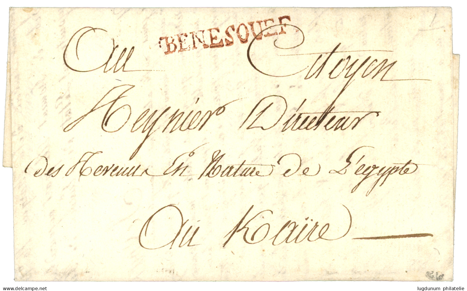 EGYPT - NAPOLEONIC Period : An 9 Extremely Rare Red Cachet BENESOUEF On Entire Letter Datelined "MINIET" To CAIRO. Signe - Other & Unclassified