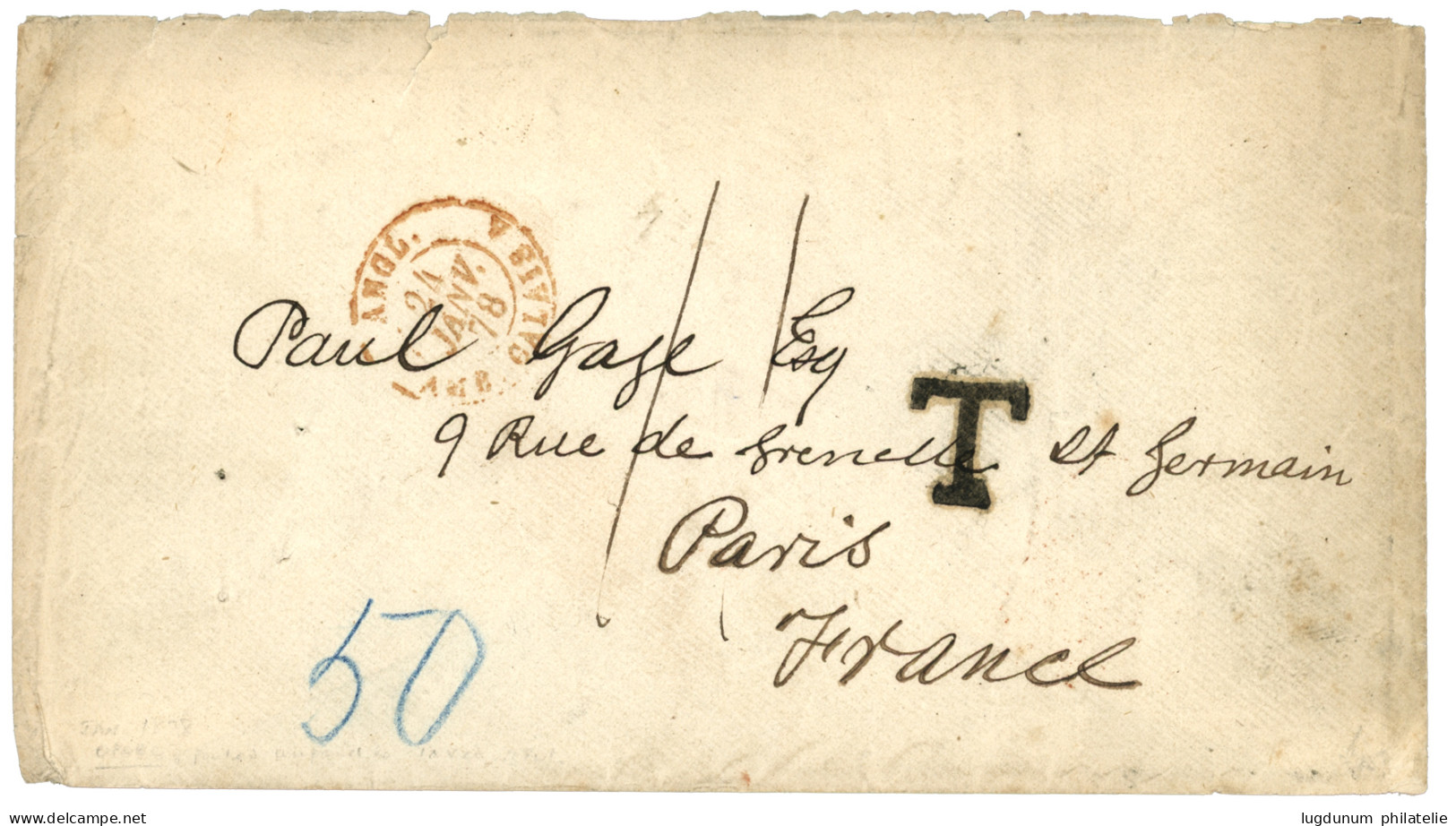 GOLD COAST - OPOBO : 1878 T + "11" Tax Marking On Envelope "JOSEPH GOODING SIERRA LEONE" + "OPOBO" To FRANCE. SCarce. Vf - Côte D'Or (...-1957)