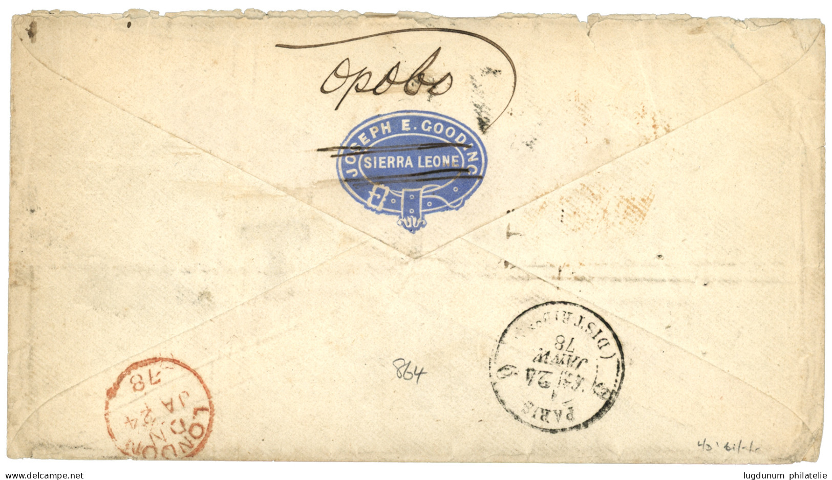 GOLD COAST - OPOBO : 1878 T + "11" Tax Marking On Envelope "JOSEPH GOODING SIERRA LEONE" + "OPOBO" To FRANCE. SCarce. Vf - Goldküste (...-1957)
