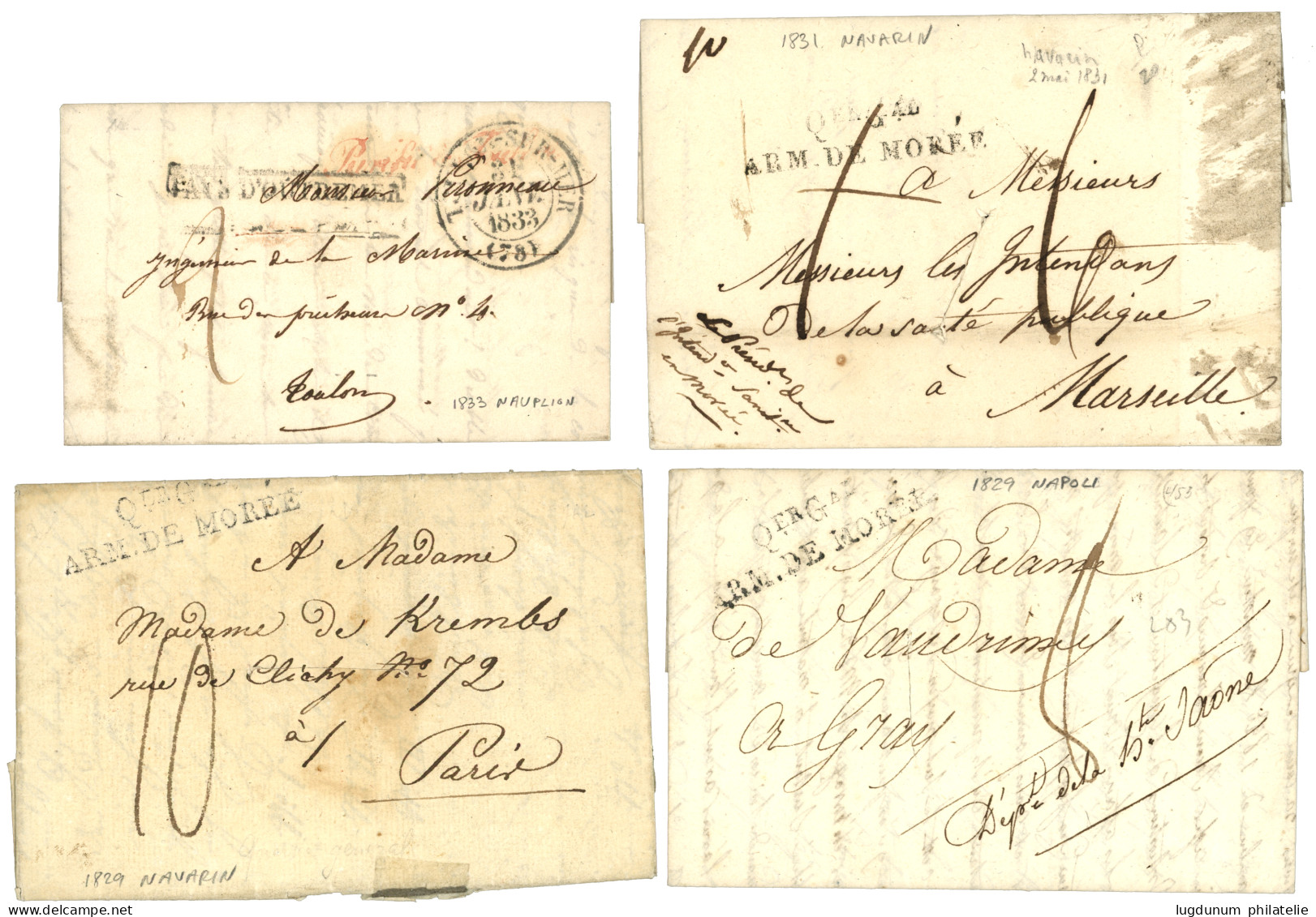 GREECE : 1829/33 Lot 4 Covers From NAVARIN (x2), NAPOLI, NAUPLION To FRANCE. Vf. - Andere & Zonder Classificatie