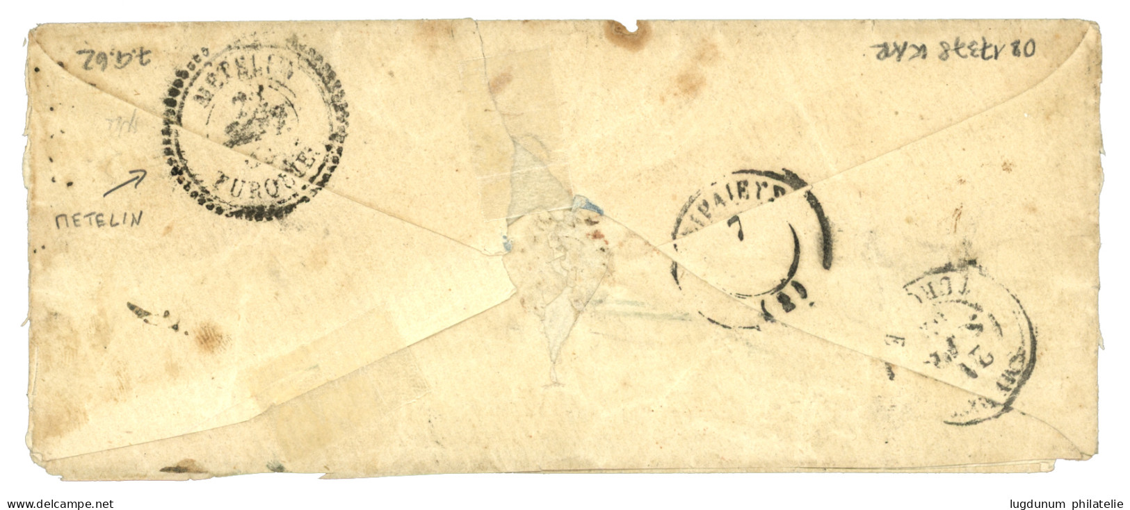 GREECE To METELINO French P.O. : 1862 10L + 40L Faults Canc. 1 + AOHNAI On Envelope To METELIN. Verso, French Cds METELI - Otros & Sin Clasificación