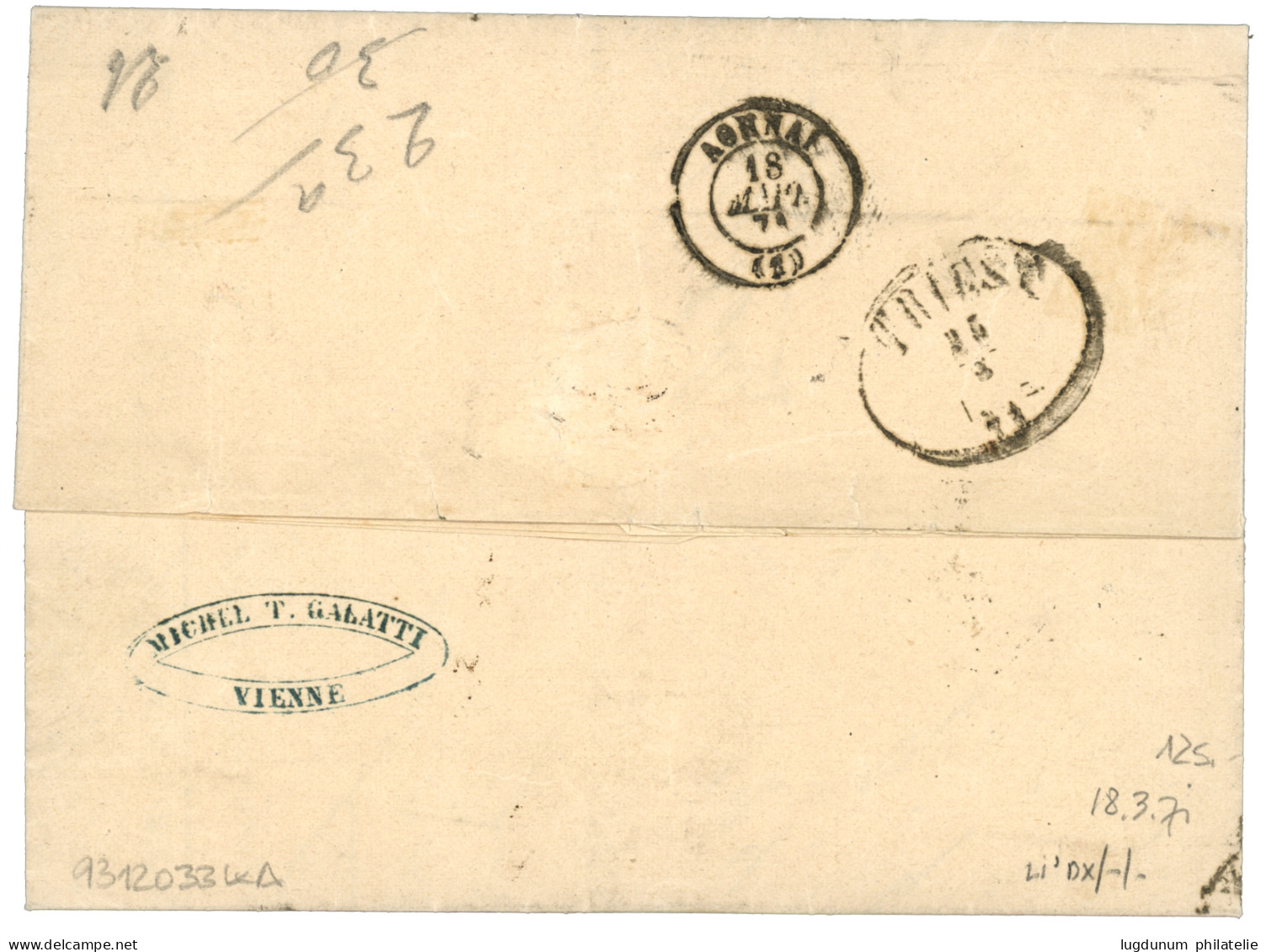 GREECE : 1871 WIEN + GREECE 5L + 80L (fault) Canc. ATHENS On Entire Letter From VIENNA To ATHENES. Vf. - Autres & Non Classés