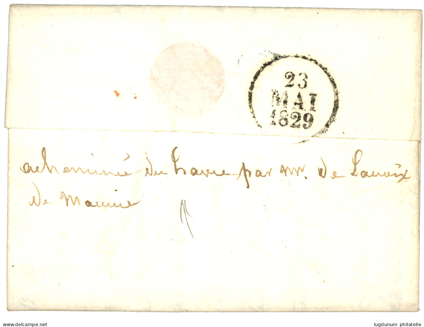 MAURITIUS : 1829 Rare Provisional Cachet LE HAVRE MAI 1829 + FORWARDING Agent "ACHEMINE Du HAVRE Par Mr DE LANOIX ILE MA - Maurice (...-1967)