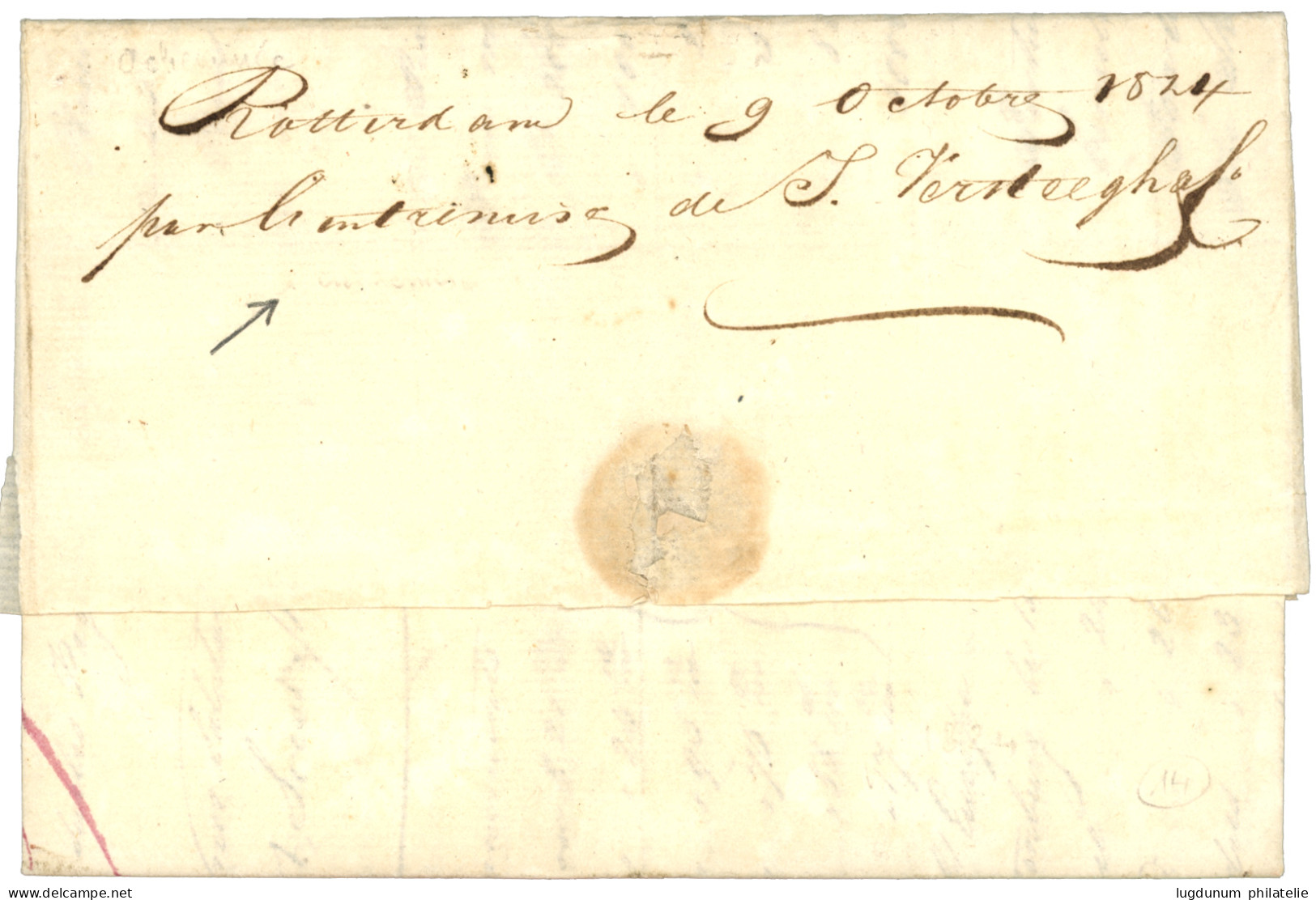 FORWARDING AGENT : 1824 Boxed PAYS BAS PAR VALENCIENNES + L.P.B.4 + ROTTERDAM On Entire Letter With Text Datelined "BATA - Niederländisch-Indien