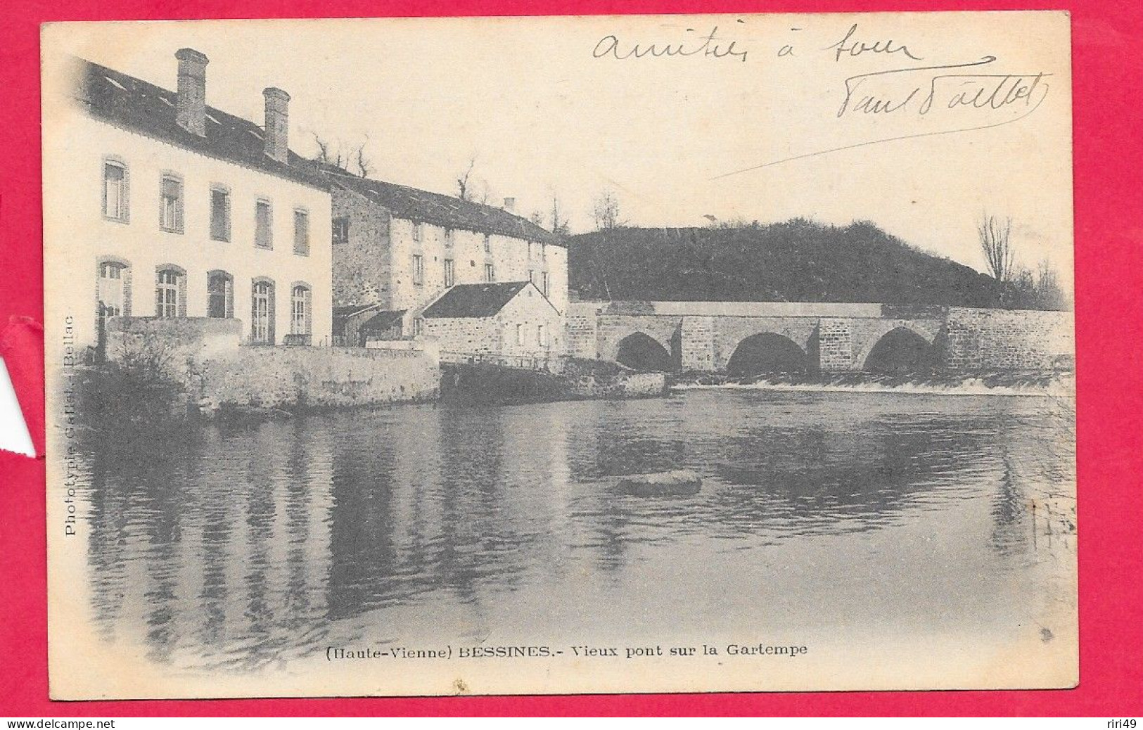 Cpa 87- Bessines, Vieux Pont Sur La Gartempe, Voyagée 1903, Dod Simple, Belle Carte - Bessines Sur Gartempe