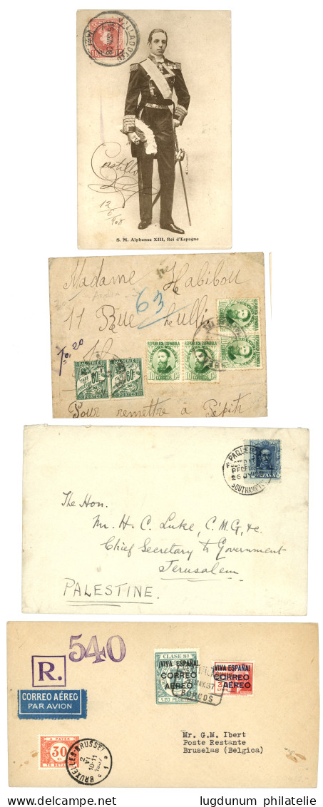 SPAIN : 1900/37 Lot 12 Covers To SIAM, JERUSALEM, SENEGAL, ZAMBESIA, ICELAND + CENSOR+ TAX. Vf. - Altri & Non Classificati