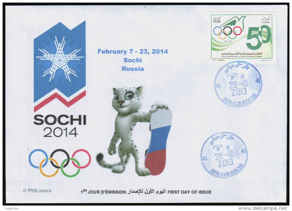 ALGERIE ALGERIA 2013  - FDC - Sochi 2014 50e Anniversaire Du Comité Olympique Algérien - Colombe - - Inverno 2014: Sotchi