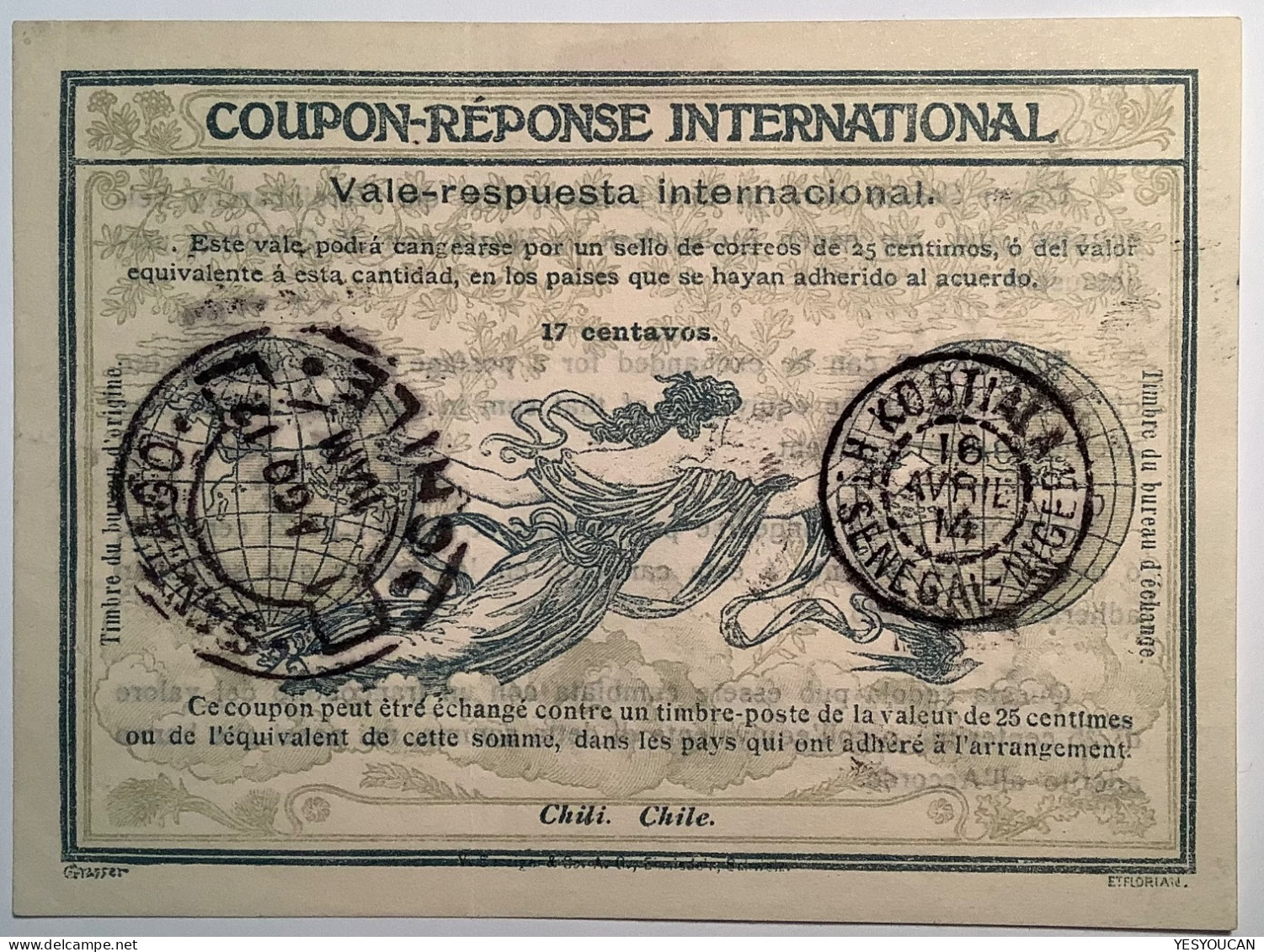 Chile1914 Coupon-réponse International 17 Centavos KOUTIALA Ht SENEGAL-NIGER !! Cds(IRC IAS Vale-respuesta Internacional - Chile