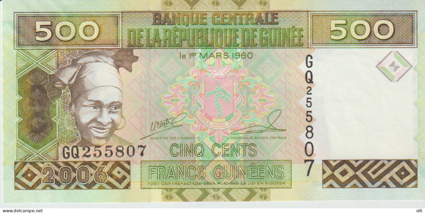 10 St. GUINEA : 500 Francs 2006 UNC - Guinee