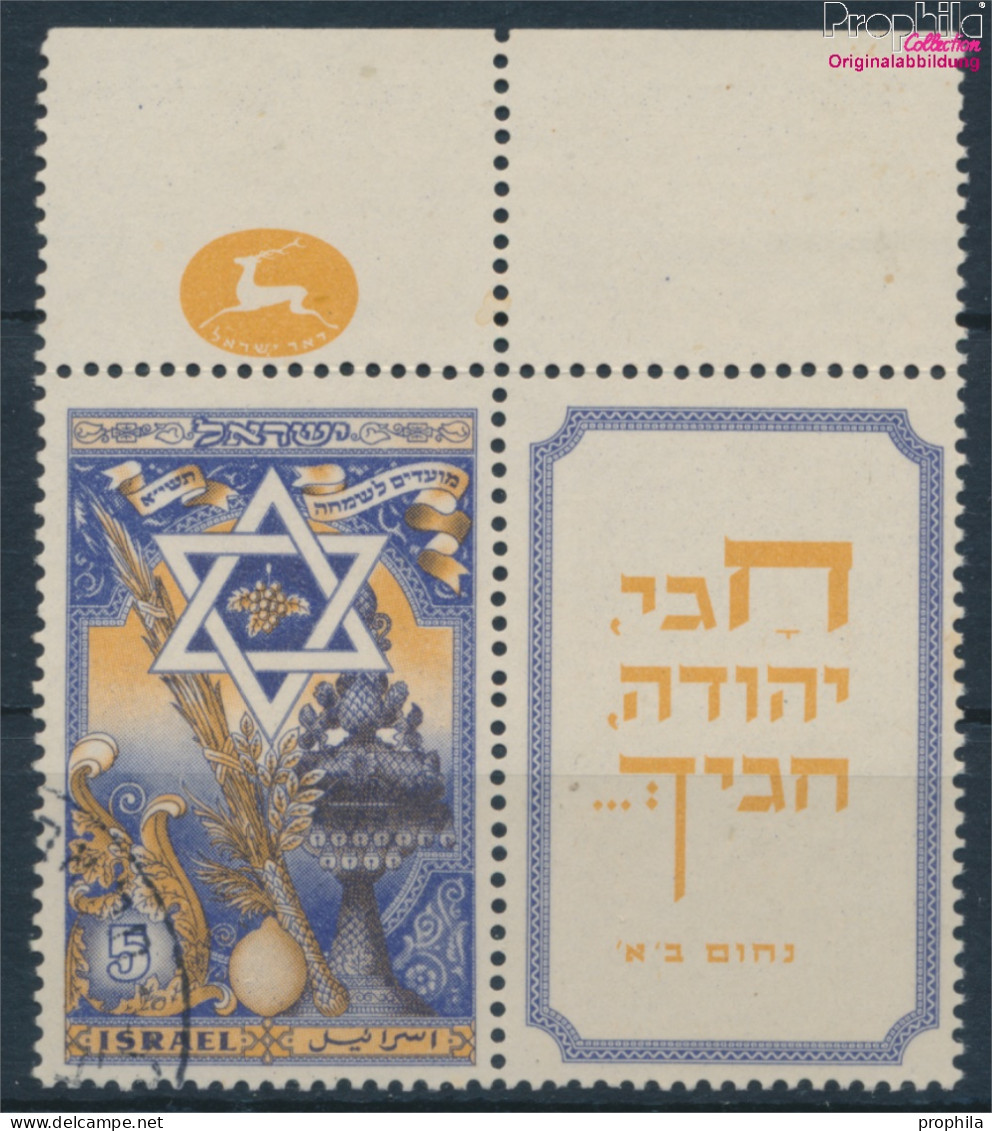 Israel 39 Mit Halbtab Gestempelt 1950 Jüdische Festtage (10252002 - Usados (con Tab)
