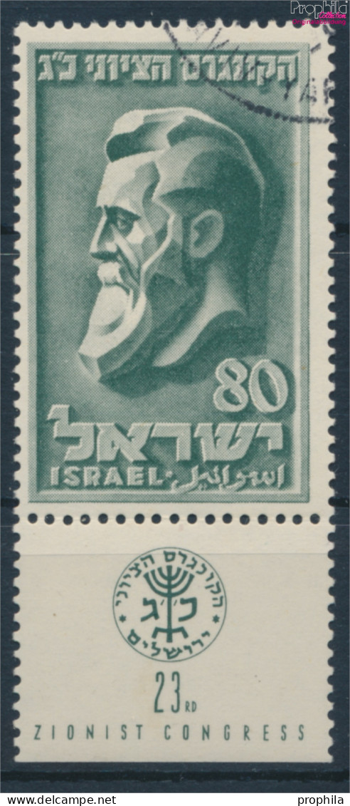 Israel 62 Mit Tab (kompl.Ausg.) Gestempelt 1951 Zionistenkongreß (10251991 - Oblitérés (avec Tabs)