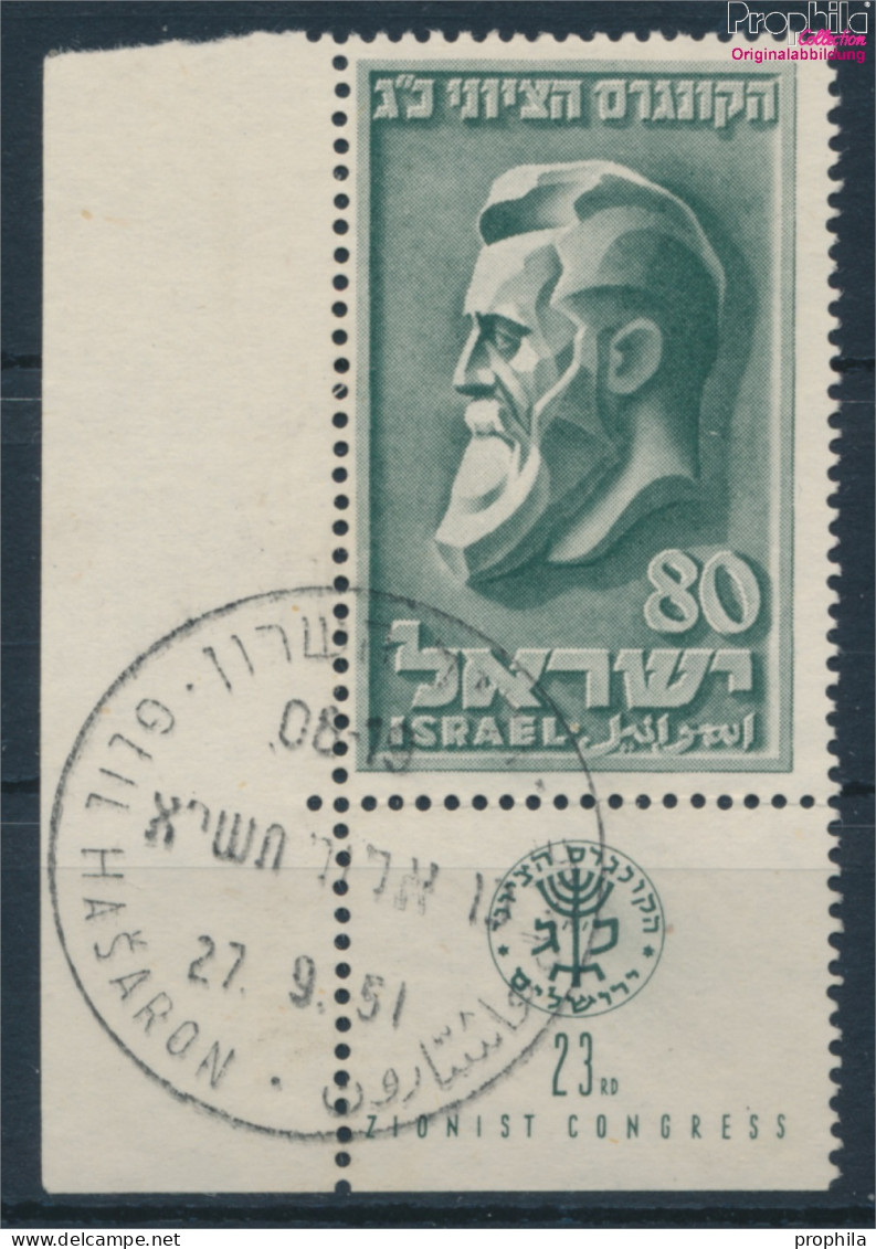 Israel 62 Mit Tab (kompl.Ausg.) Gestempelt 1951 Zionistenkongreß (10251992 - Oblitérés (avec Tabs)