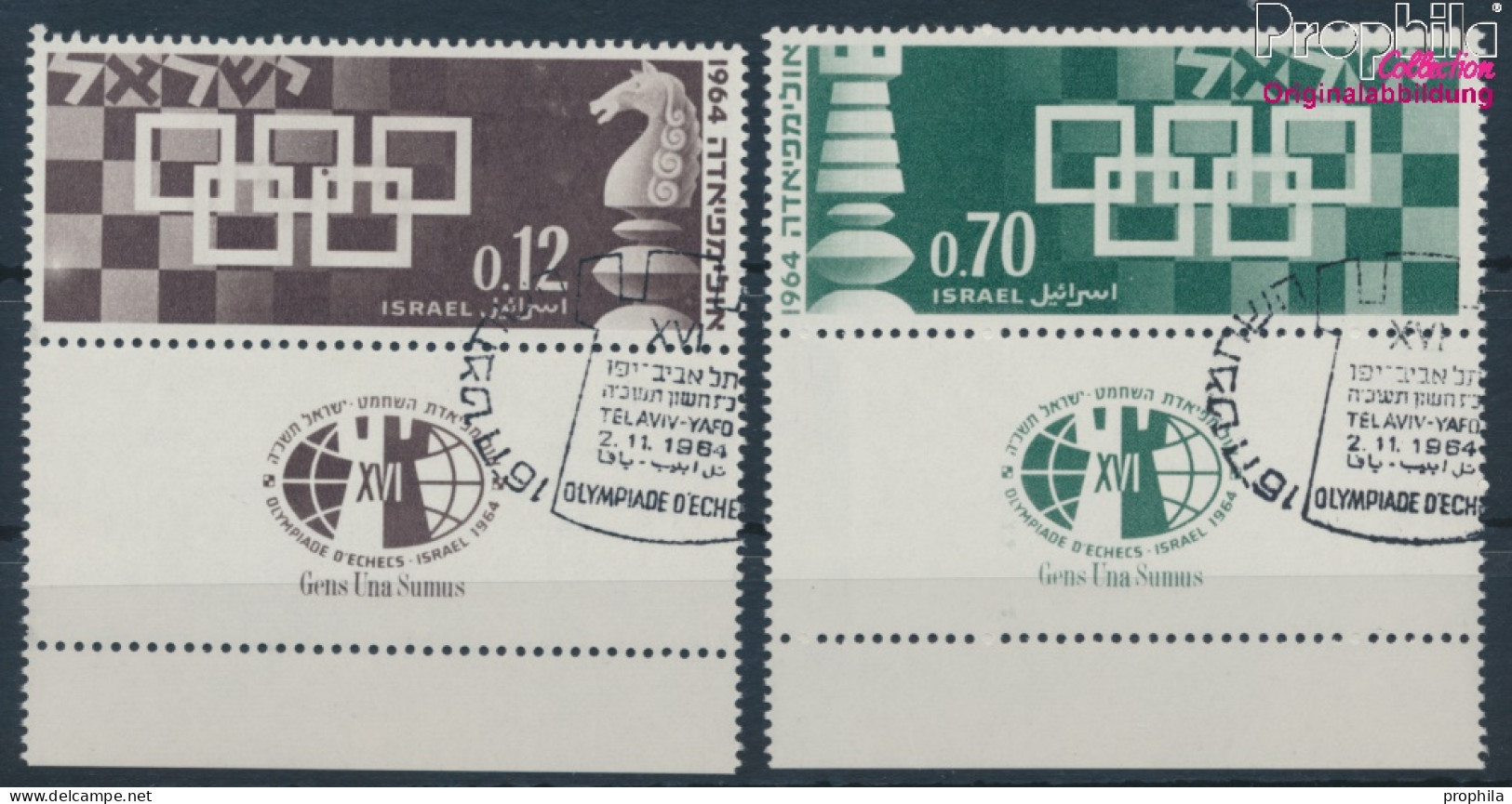 Israel 312-313 Mit Tab (kompl.Ausg.) Gestempelt 1964 Schach-Olympiade (10251865 - Gebruikt (met Tabs)