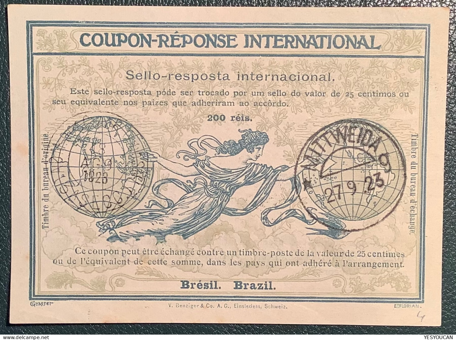 Brazil1923coupon-réponse International 200reis Mittweida Cds Deutsches Reich INFLA (IRC IAS Sello-resposta Internacional - Brieven En Documenten