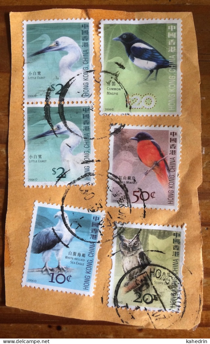 Hong Kong 2006, 6 Stamps On A Piece Of Paper, Birds (o), Used - Used Stamps