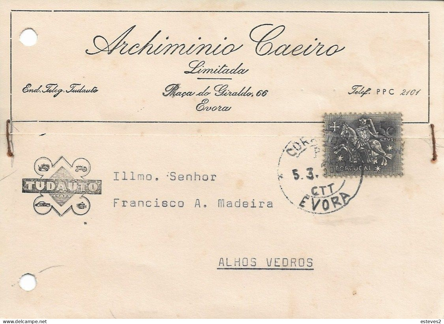 Portugal , 1956 ,  ARCHIMINIO CAEIRO , Évora , Commercial Mail - Portogallo