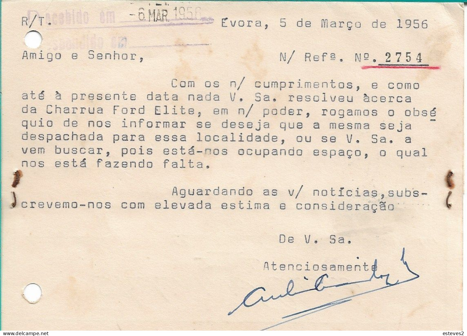 Portugal , 1956 ,  ARCHIMINIO CAEIRO , Évora , Commercial Mail - Portugal