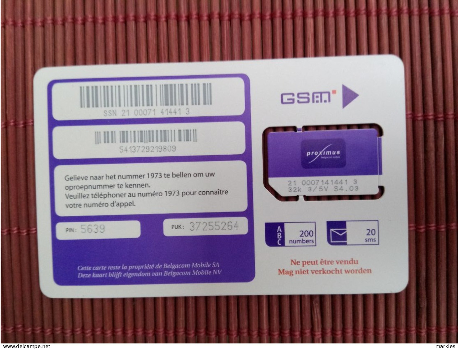 Gsm Card Proximus Mint 2 Photos Rare - [2] Prepaid & Refill Cards