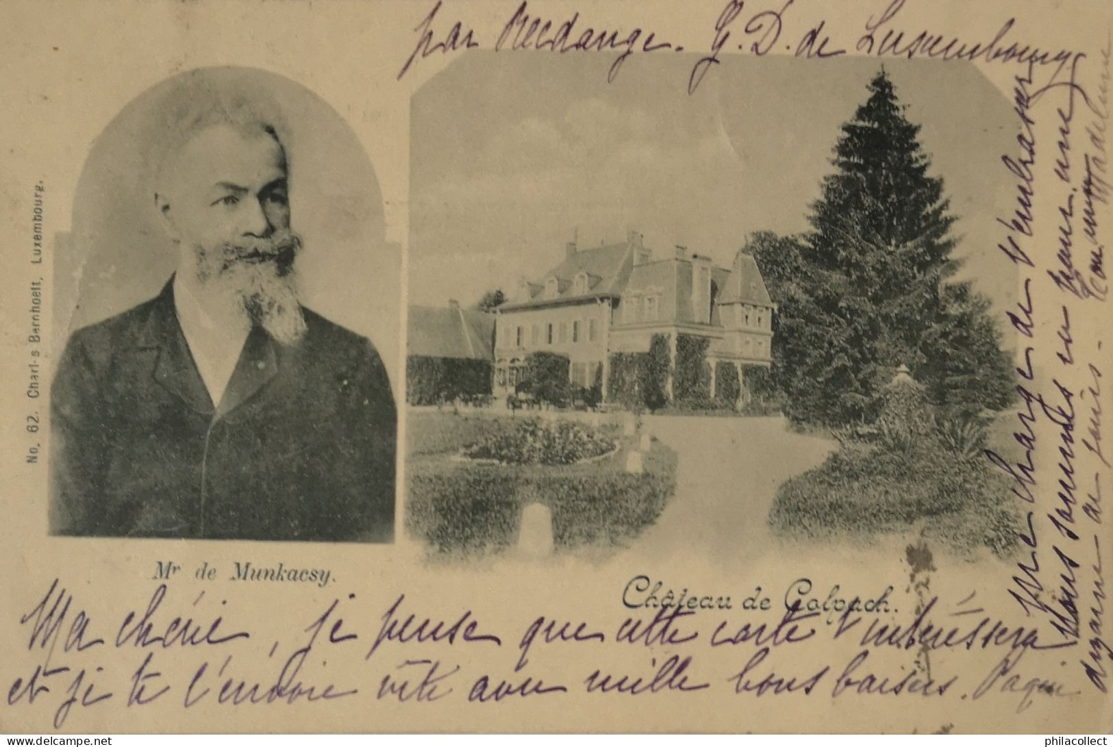 Chateau De Colpach (Luxembourg) Mr. De Munkacsy 1901 Bahn Stempel - Pétange