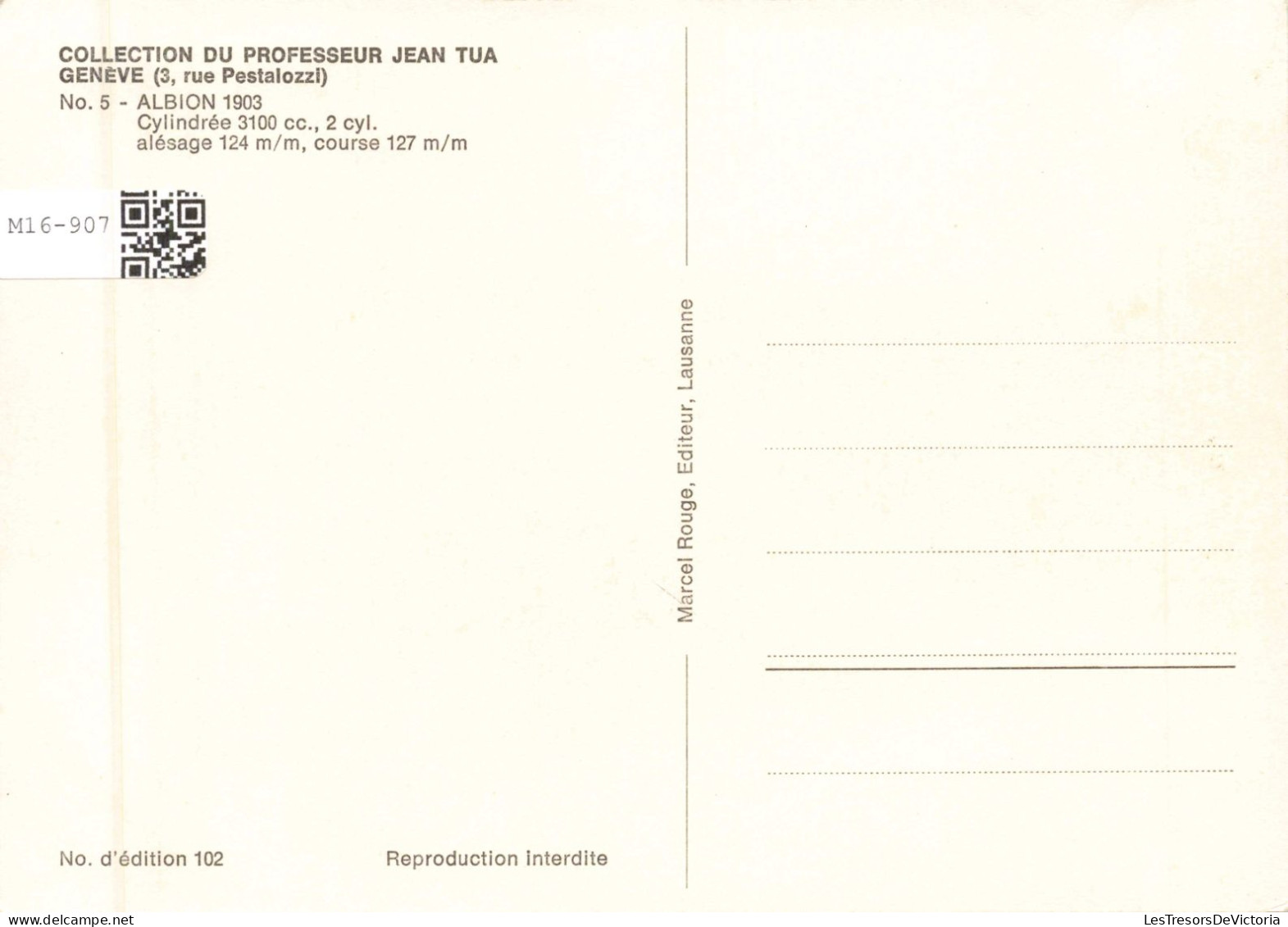 TRANSPORT - Collection Du Professeur Jean Tua - Albion 1903 Cylindrée 3100 Cc - Carte Postale Ancienne - Taxis & Fiacres