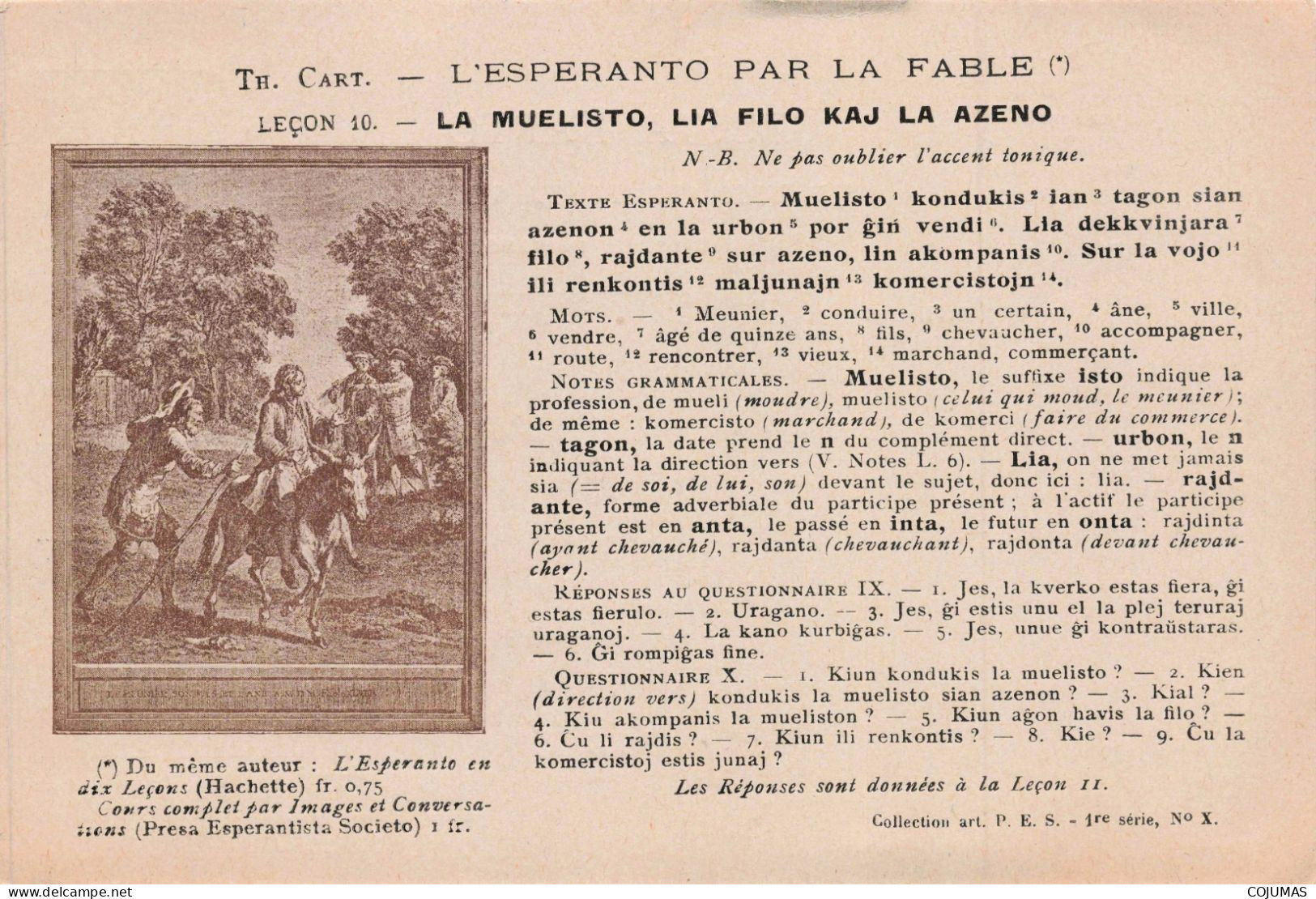 ESPERANTO _S23638_ Par La Fable - Leçon 10 - La Muelisto Lia Filo Kaj La Azeno - Carte Souple - En L'état Décollée - Esperanto