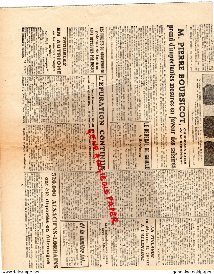 LIMOGES-GUERRE 1939-45- WW2-LE CENTRE LIBRE-19-9-1944-RESISTANCE-FFI- EPURATION-COLONEL RIVIER MISS PATRICIA O' SULLIVAN - Historische Documenten