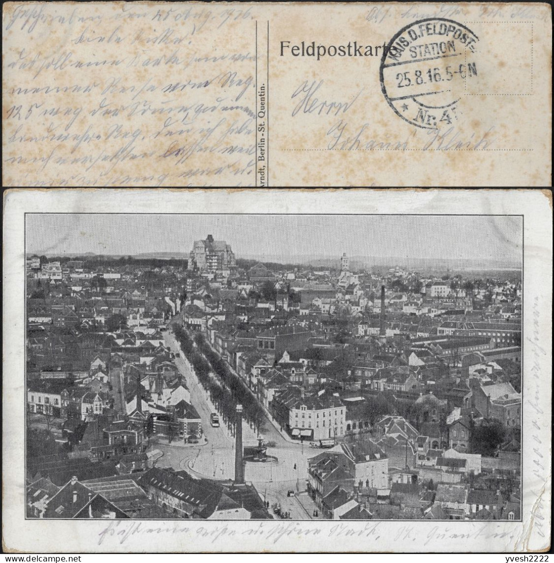 Allemagne /  France (Aisne) 1915. Carte De Franchise Militaire Feldpostkarte. Vue De Saint-Quentin, Tramway - Tramways