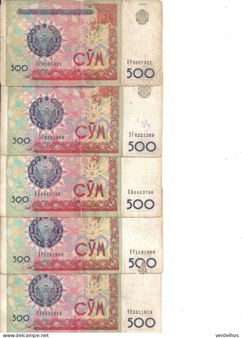 OUZBEKISTAN 500 SUM 1999 VG++ P 81 ( 5 Billets ) - Ouzbékistan