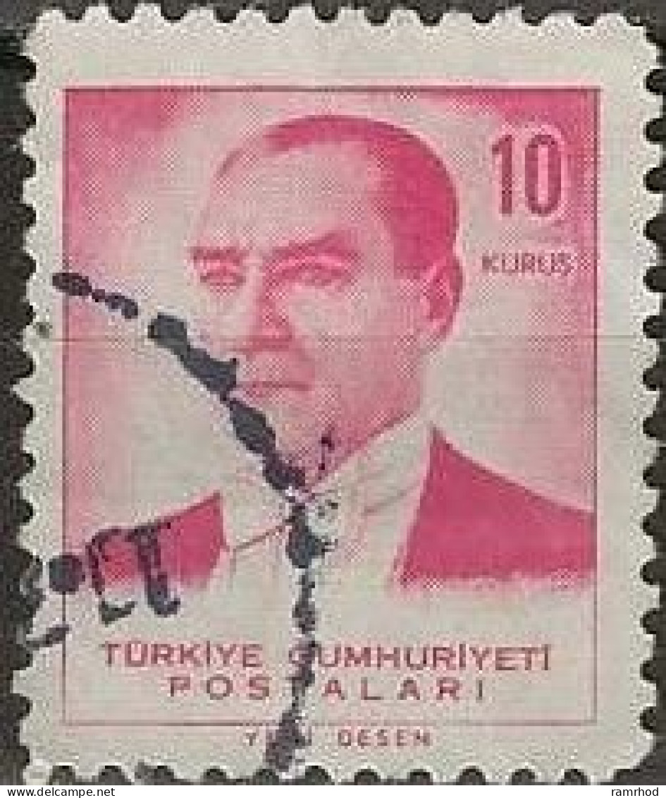 TURKEY 1961 Kemal Ataturk - 10k. - Mauve FU - Gebraucht