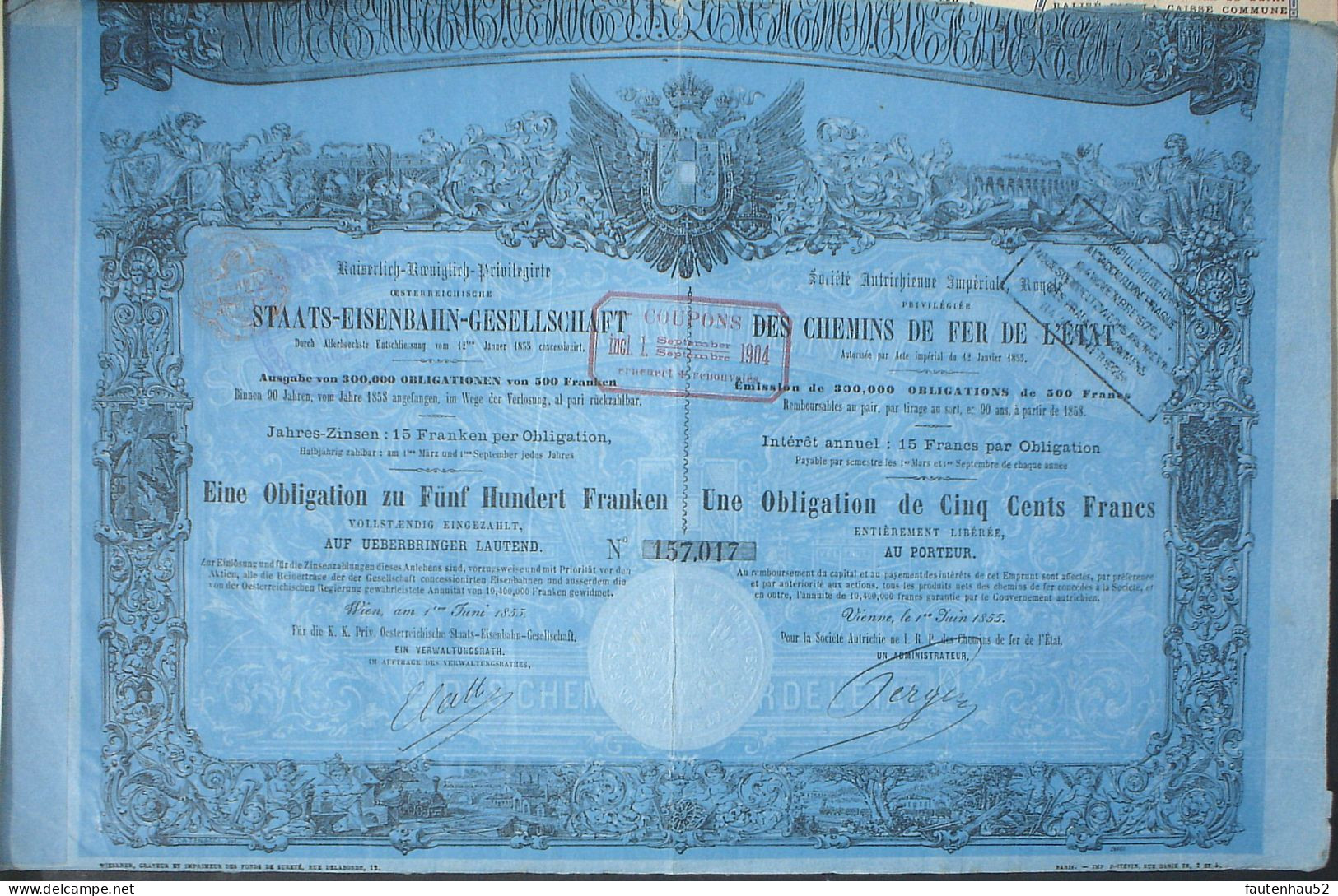 3 X Austria Bonds 1855 - 1931, Unentwertet + Kupons - Banque & Assurance