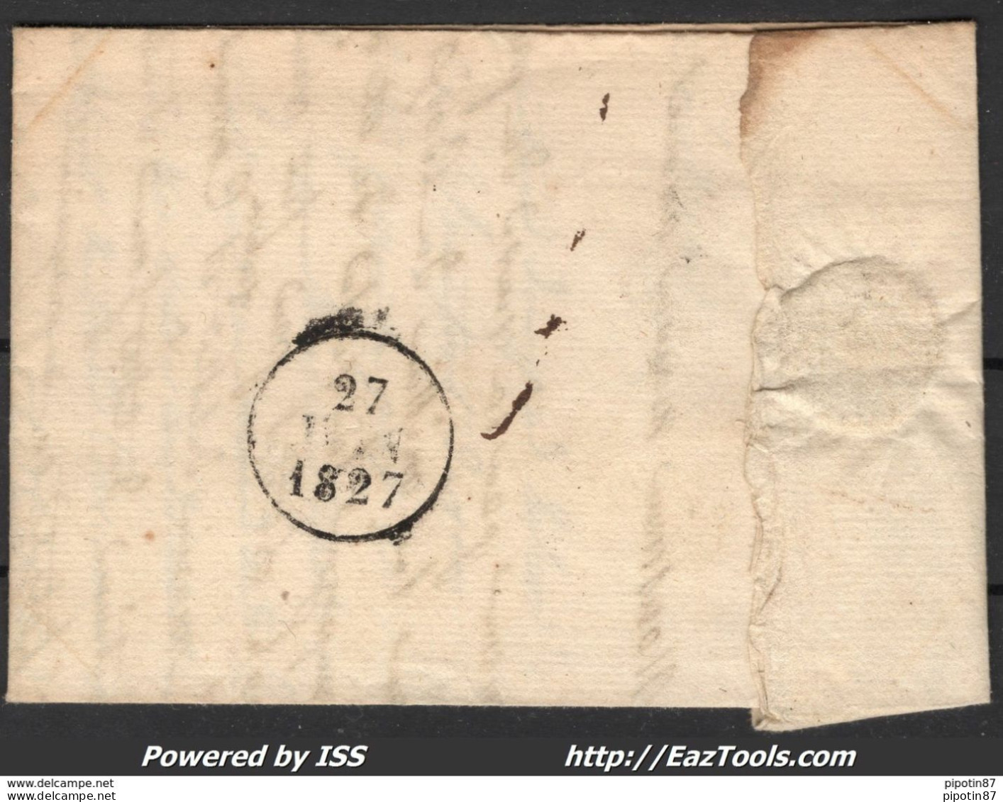 FRANCE MARQUE POSTALE NOIRE 48 X 11 MM 31 L'ISLE JOURDAIN GERS A DESTINATION DE LECTOURE DE 1827 - 1701-1800: Precursori XVIII