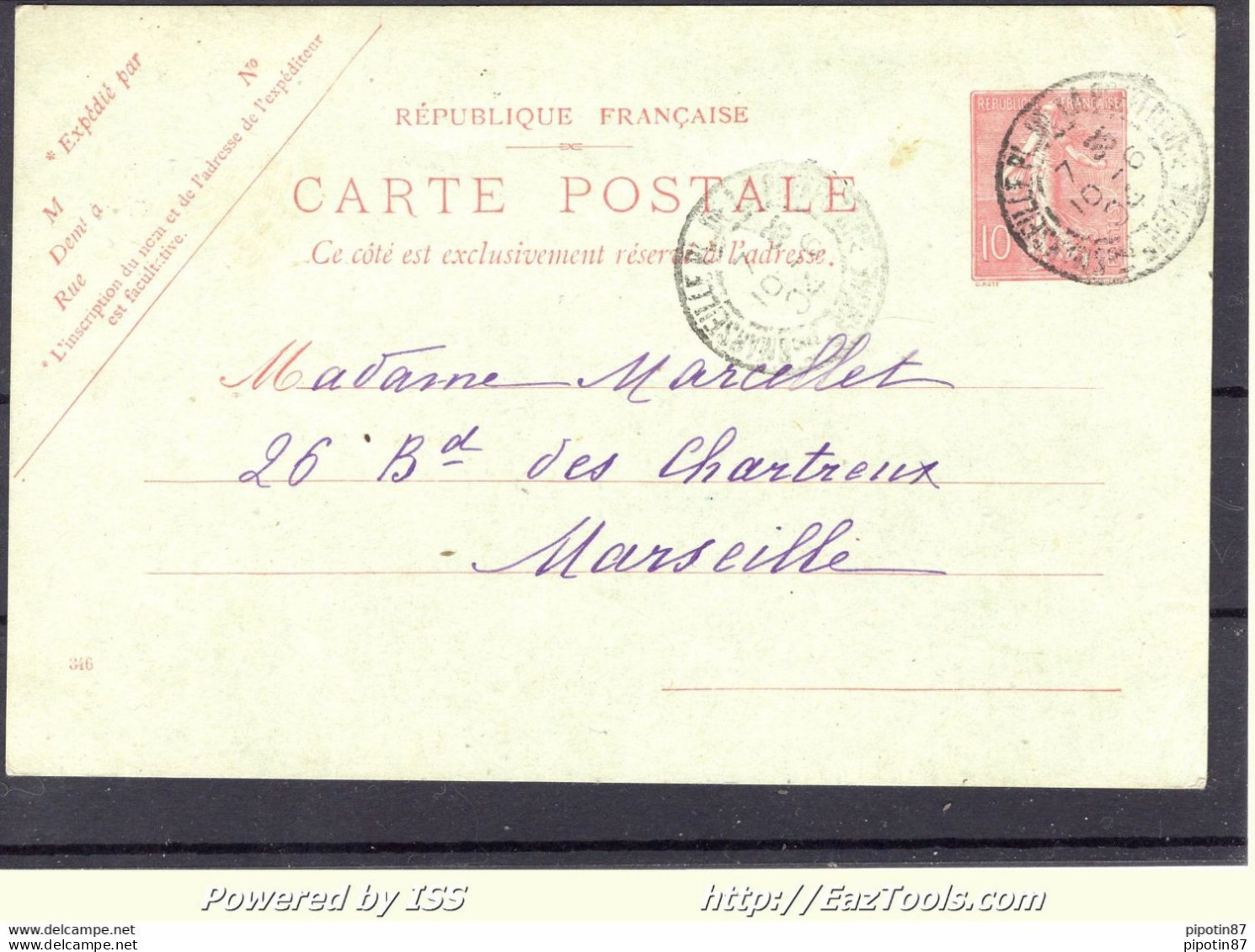 FRANCE CP RICHEMENT DECOREE A LA MAIN AVEC CACHET A DATE DE MARSEILLE DU 10/06/1904 - Standard Postcards & Stamped On Demand (before 1995)