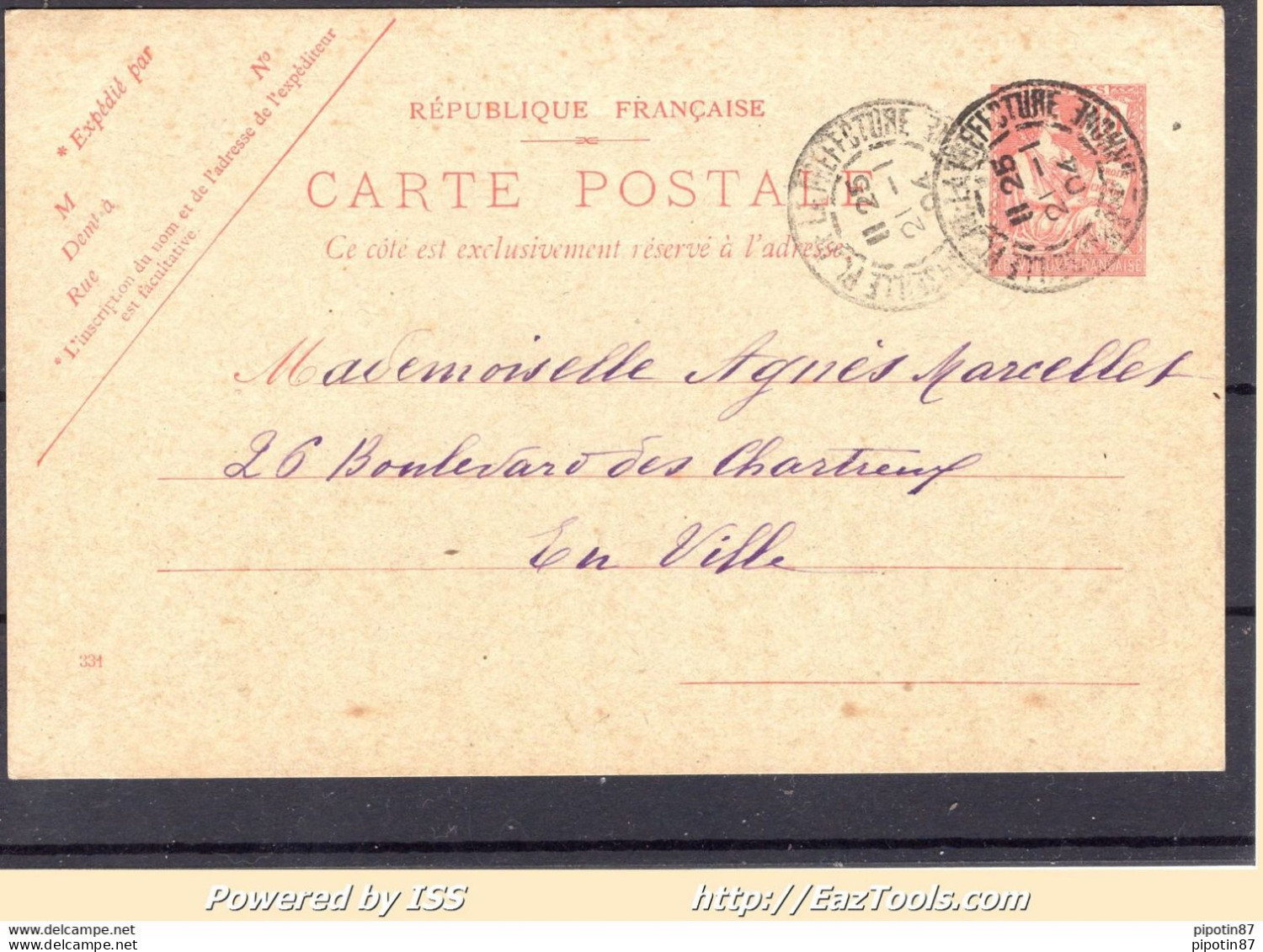 FRANCE CP RICHEMENT DECOREE A LA MAIN AVEC CACHET A DATE DE MARSEILLE PREFECTURE DU 21/04/1904 - Standaardpostkaarten En TSC (Voor 1995)