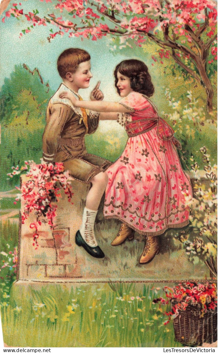 ILLUSTRATEUR NON SIGNE - Deux Enfants Sur Un Muret - Carte Postale Ancienne - Voor 1900