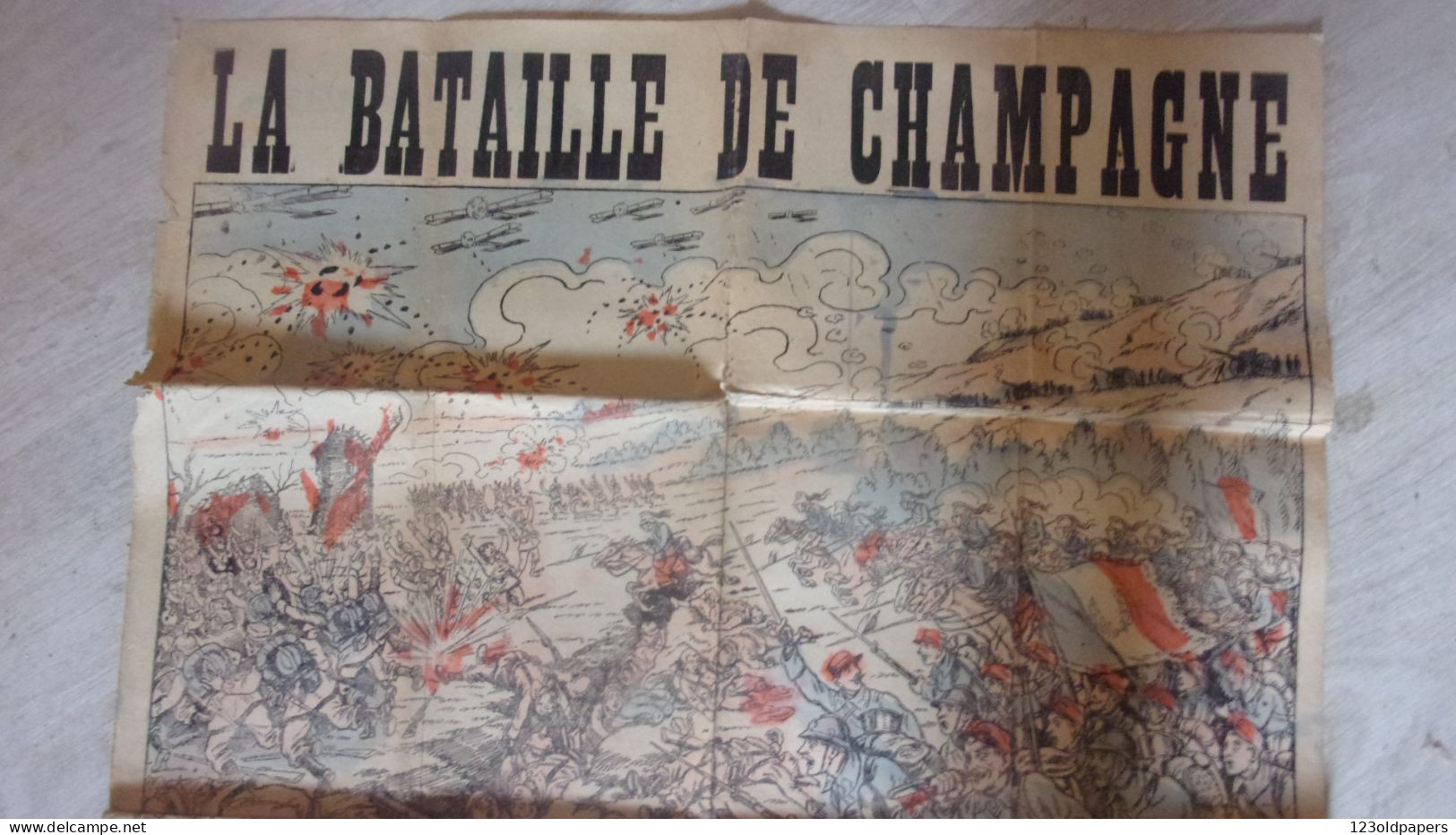 WWI CHANSONS GUERRE  60/80 CM  LA BATAILLE DE CHAMPAGNE 1916 IDEAL ENCADREMENT - 1914-18