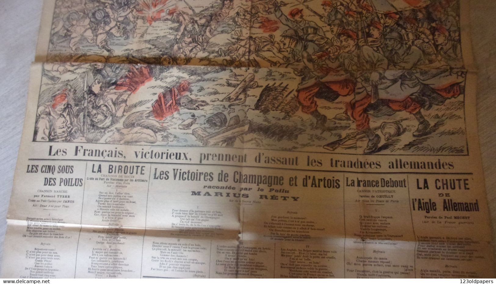 WWI CHANSONS GUERRE  60/80 CM  LA BATAILLE DE CHAMPAGNE 1916 IDEAL ENCADREMENT - 1914-18