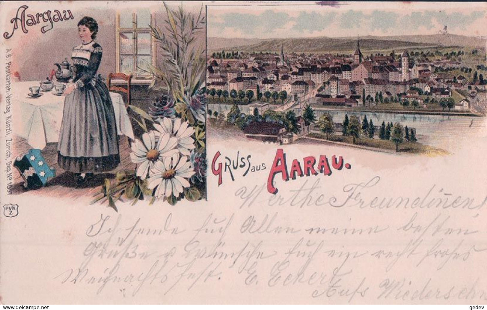 Gruss Aus Aarau, Costume, Edelweiss, Litho Couleur (24.12.1901) - Aarau