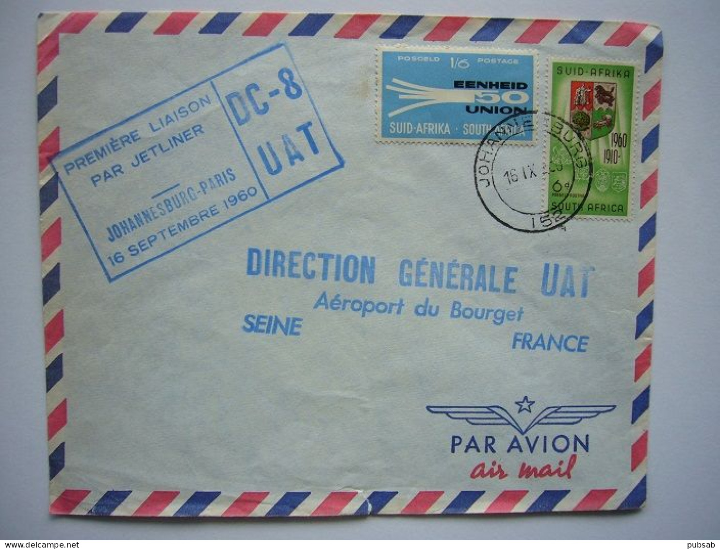 Avion / Airplane / UAT/ DC-8 / First Flight Johannesburg, Afrique Du Sud - Paris / 16.09.60. - Aéreo