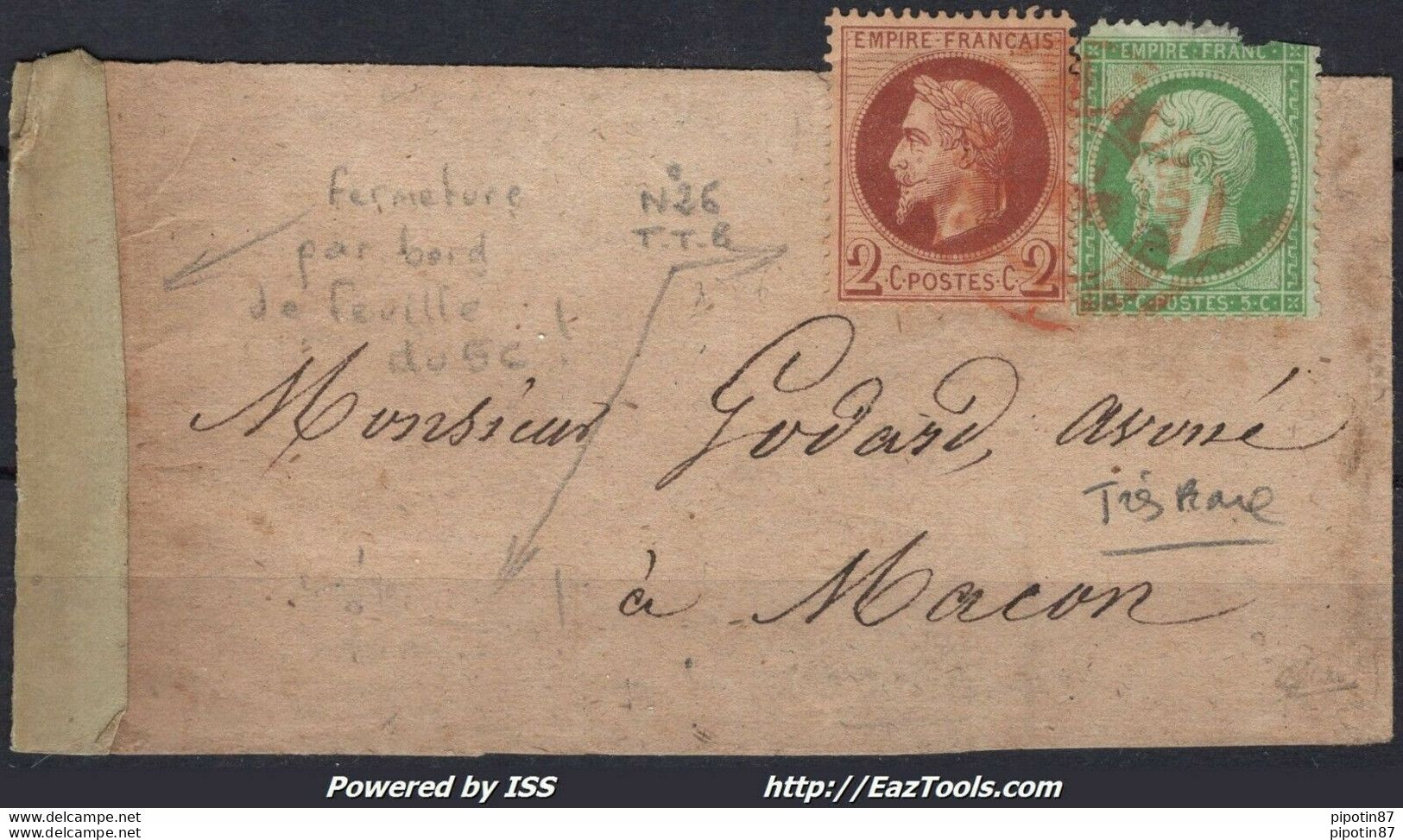 FRANCE BANDE D'IMPRIMÉ RARE TARIF 7 CENTIMES CACHET ROUGE SIGNÉ CALVES A VOIR - 1863-1870 Napoleon III Gelauwerd