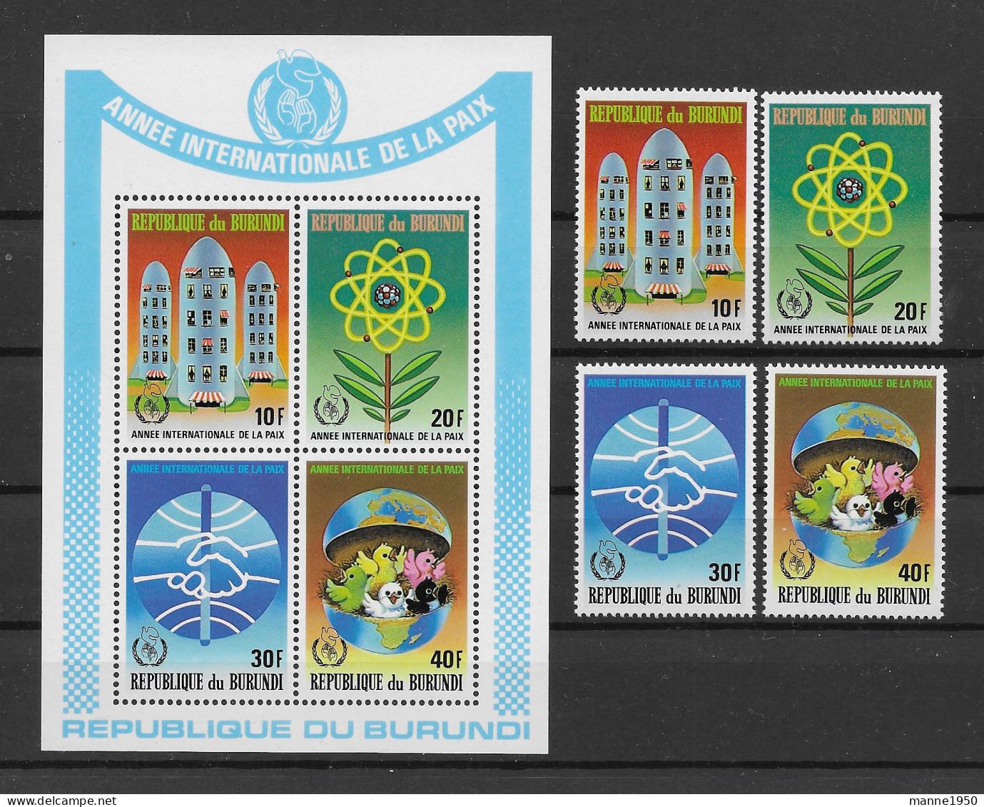 Burundi 1986 Jahr Des Friedens Mi.Nr. 1684/87 Kpl. Satz + Block 124 ** - Nuevos