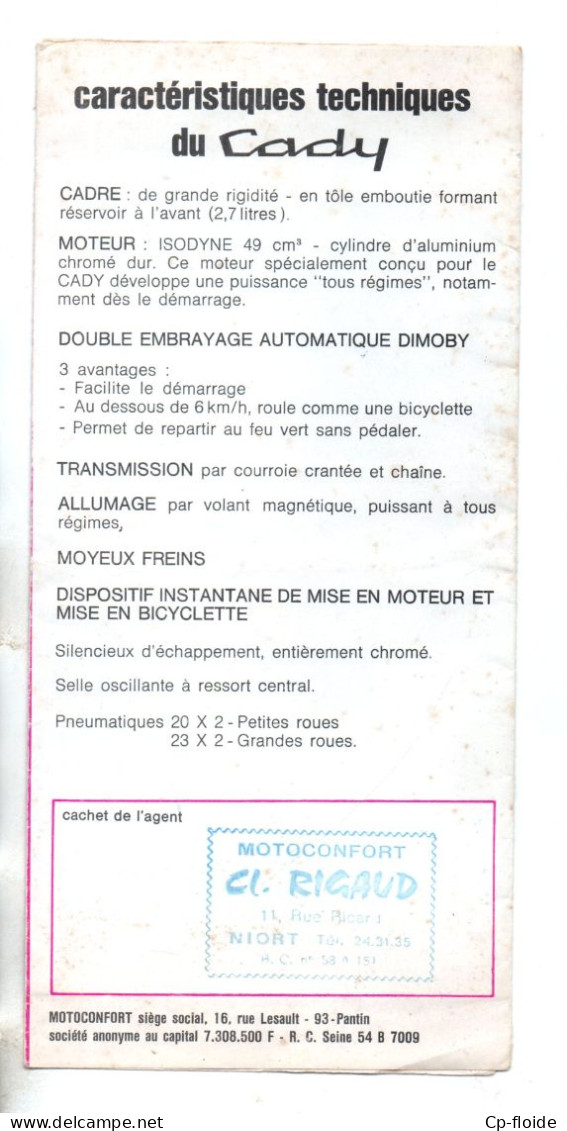 DÉPLIANT PUBLICITAIRE . " VOICI CADDY " . MOTOCONFORT . CL. RIGAUD . NIORT - Réf. N°925F - - Moto