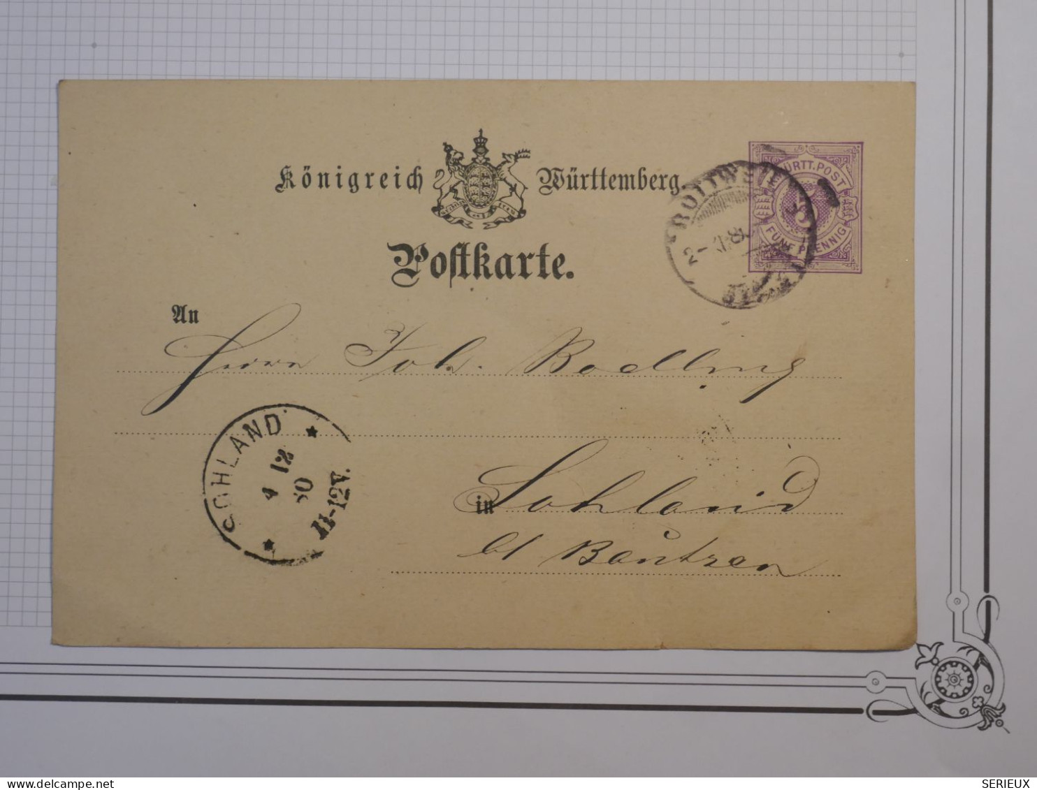 DD14 WURTENBERG  ALLEMAGNE  BELLE CARTE ENTIER 1880   ROTWEIL  A   SOHLAND   +AFF. INTERESSANT+++ - Postwaardestukken